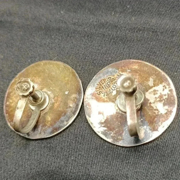 Vintage Taxco Mexico Sterling Silver Abalone Shell Screwback Earrings - Picture 3 of 3